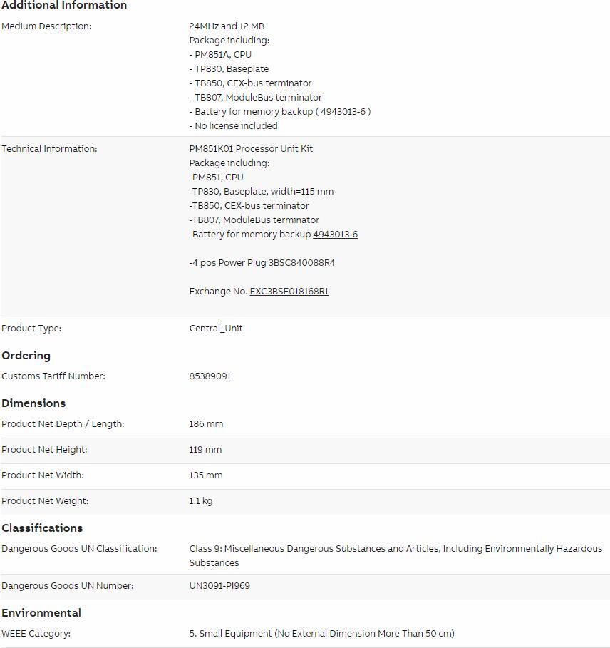 ABB PM851K01 3BSE018168R1